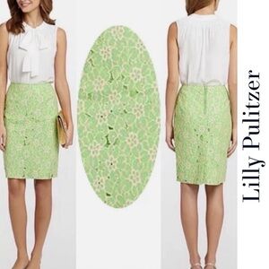 Lilly Pulitzer Hyacinth Green Pique Pink Lace Pencil‎ Skirt